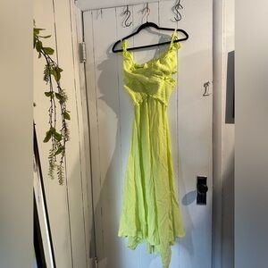 ANTHROPOLOGIE Smocked Gauze Lime Green Ruffled Women's maxi dress